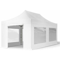 3x6 m Faltpavillon, premium Stahl 40mm, feuersicher, Seitenteile mit Panoramafenstern, weiß - weiß von INTENT24