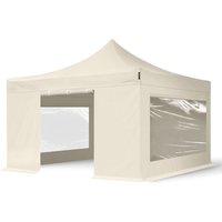 4x4 m Faltpavillon, premium Stahl 40mm, Seitenteile mit Panoramafenstern, creme - crème von INTENT24