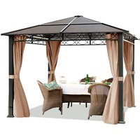 Gartenpavillon 3x3 m wasserdicht alu Deluxe Pavillon mit 4 Seitenteilen Partyzelt in taupe lichtdurchlässiges pc Dach von CARPASOL