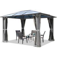 Gartenpavillon 3x3,65 m Polycarbonat Dach ca. 6 mm - Hardtop Pavillon mit 4 Seitenteilen und Moskitonetzen in grau - Toolport von TOOLPORT
