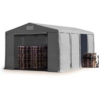 Lagerzelt 8x8 m Zelthalle Industriezelt mit 4m Seitenhöhe pvc Plane 850 n grau 100% wasserdicht Ganzjahreszelt mit Reißverschlusstor von CARPASOL