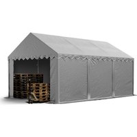 Toolport Lagerzelt 4x6 m Industriezelt Unterstand pvc Plane 750 n grau mit Bodenrahmen und Dachverstärkung von CARPASOL