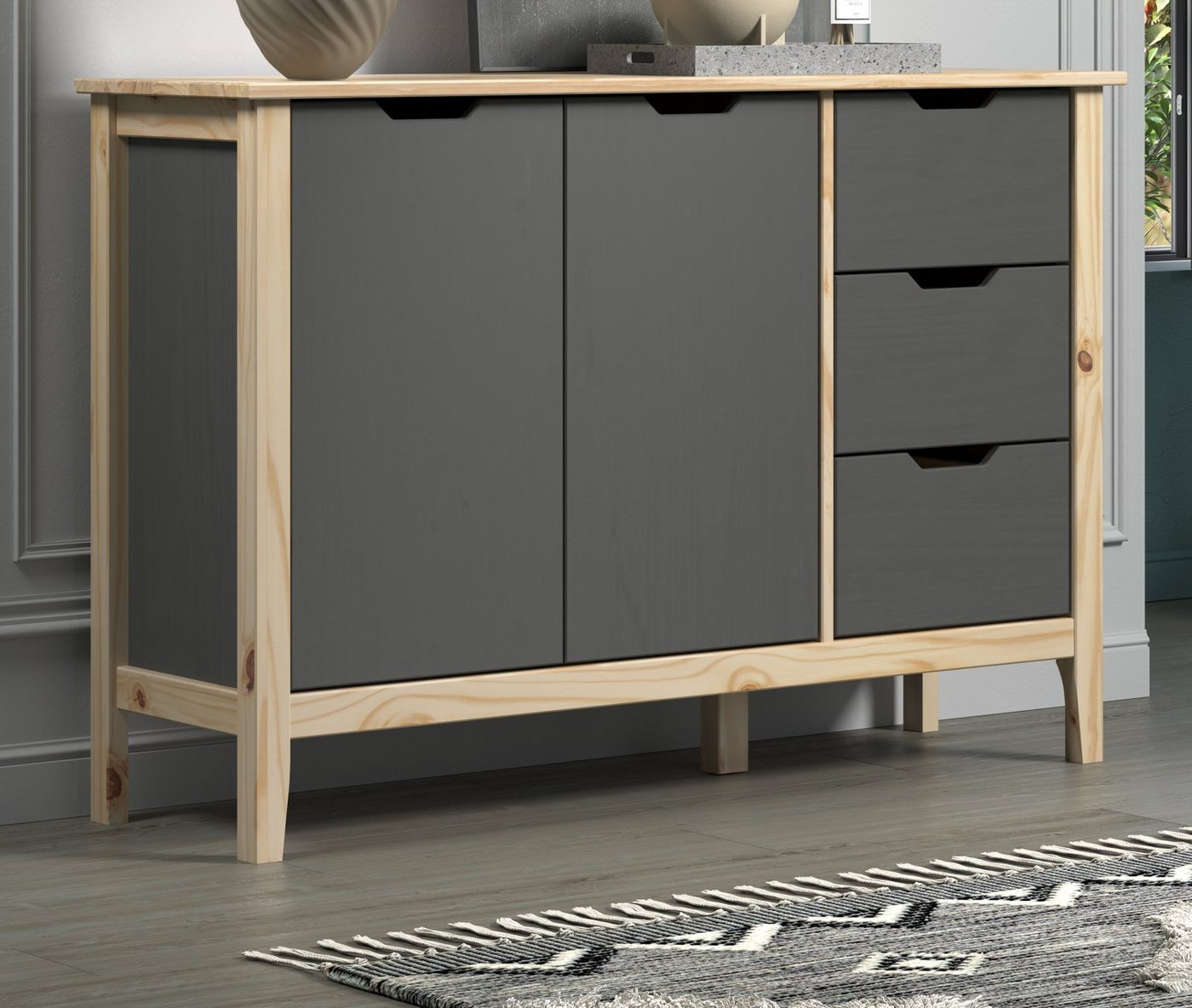 INTER-FURN Kommode Latera (Sideboard 2-türig mit 3 Schubladen, 110 x 79 cm), Massivholz, lackiert von INTER-FURN