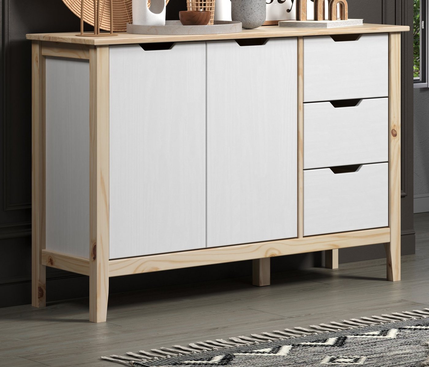 INTER-FURN Kommode Latera (Sideboard 2-türig mit 3 Schubladen, 110 x 79 cm), Massivholz, lackiert von INTER-FURN