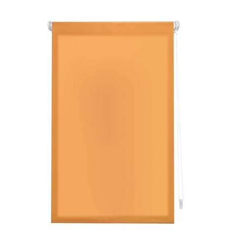 INTERBLIND Premium EasyFix Rollo, durchscheinend, glatt, 37 x 180 cm (Breite x Höhe) - Premium-Rollo, Montage ohne Werkzeug, Stoffmaß 34 x 175 cm, ohne Bohren, Orange von INTERBLIND