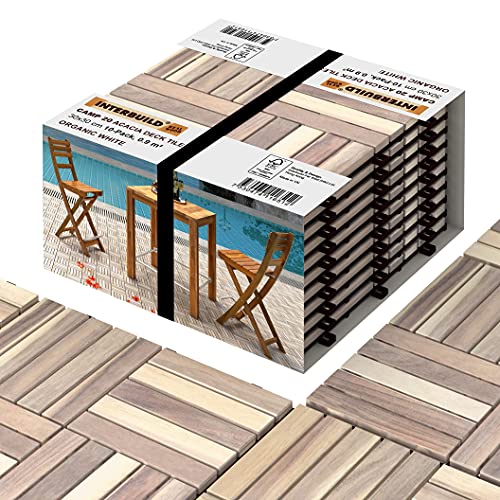 INTERBUILD balkon bodenbelag 30 × 30cm | Akazien Bio-Weiß | Patio & Balkon boden | 10 FLIESEN = 0,9 ㎡ pro PACKUNG | terassenboden außen| holzfliesen balkon von INTERBUILD REAL WOOD