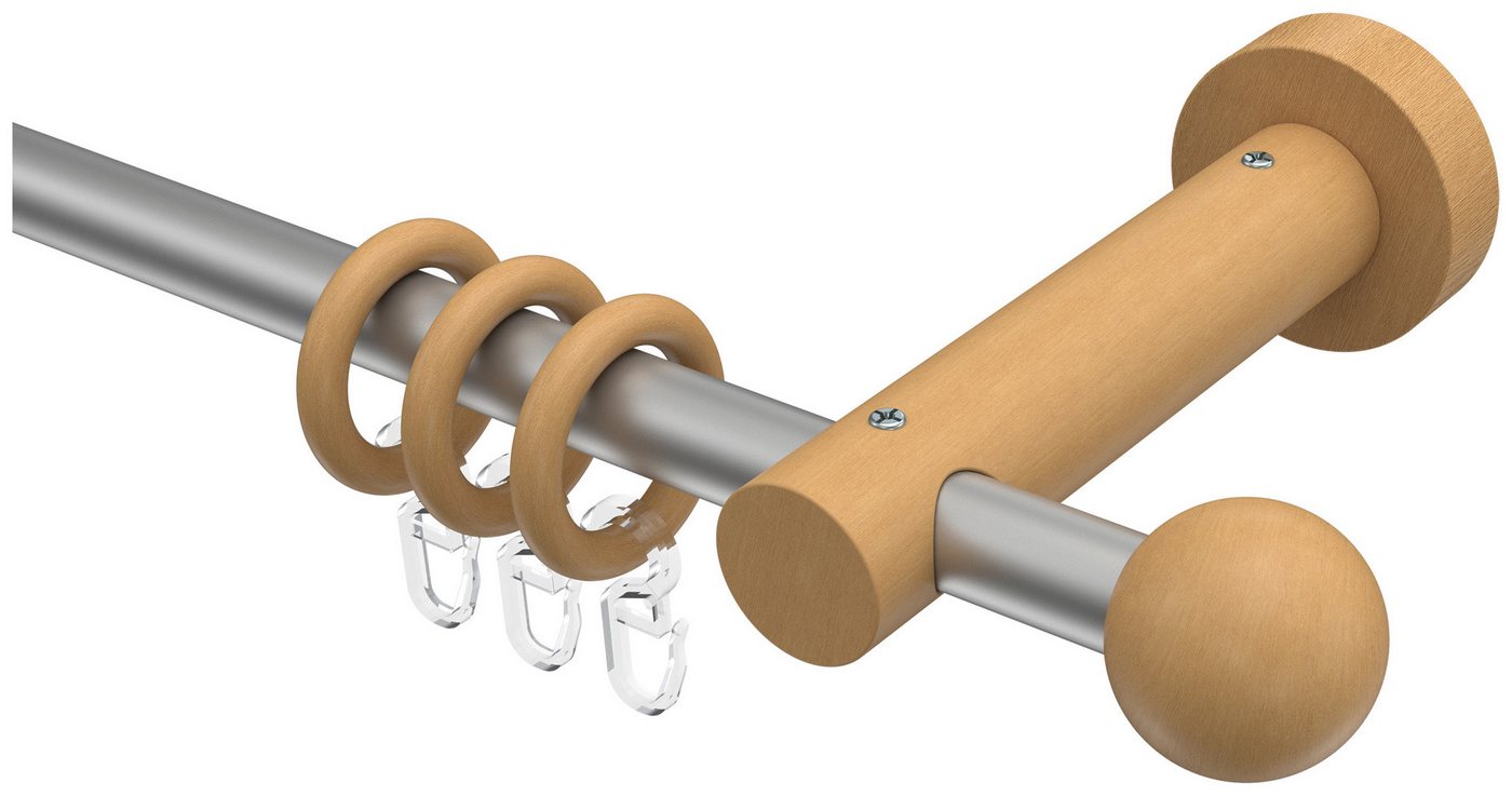 INTERDECO Gardinenstange Adrian Geo, Ø 16 mm, 1-läufig, Fixmaß, kürzbar, Wandmontage, Deckenmontage, Metall, Silbergrau / Buche / Bicolor von INTERDECO