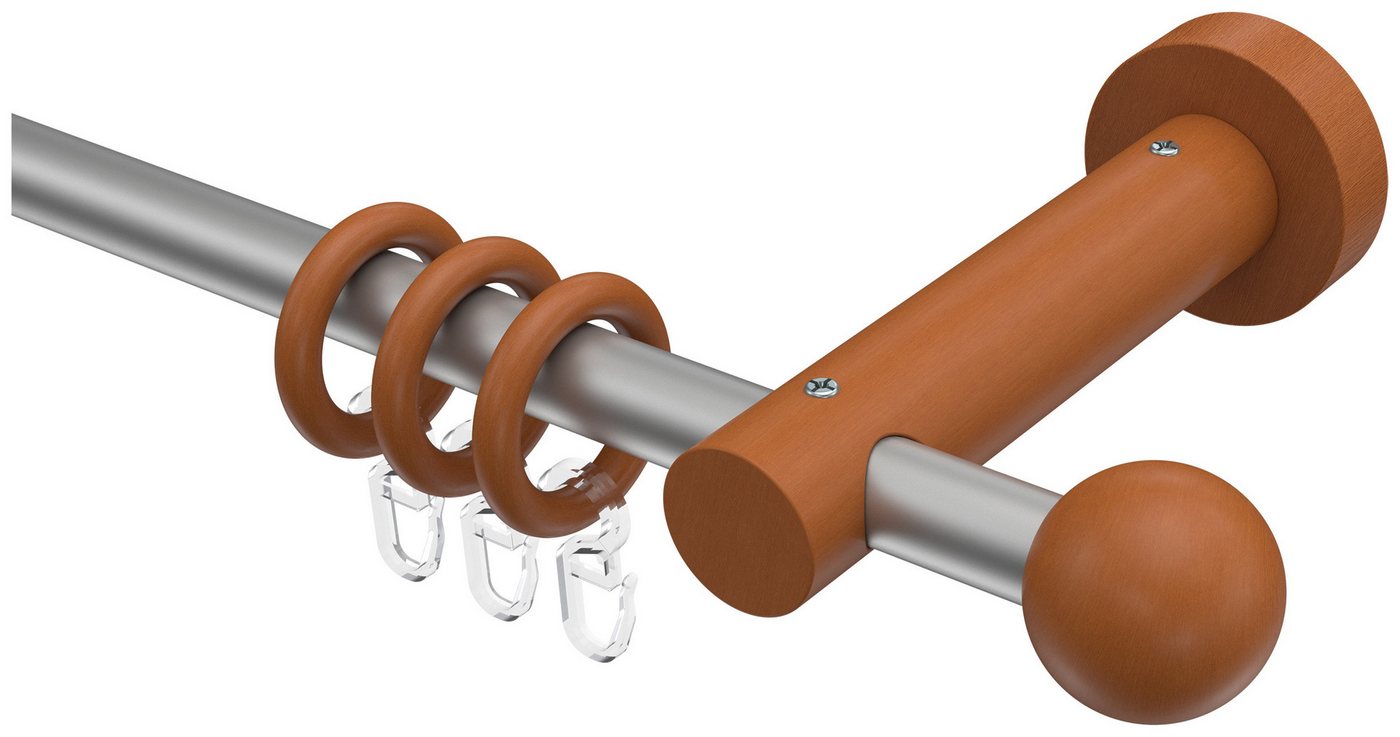 INTERDECO Gardinenstange Adrian Geo, Ø 16 mm, 1-läufig, Fixmaß, kürzbar, Wandmontage, Deckenmontage, Metall, Silbergrau / Kirschbaum / Bicolor von INTERDECO