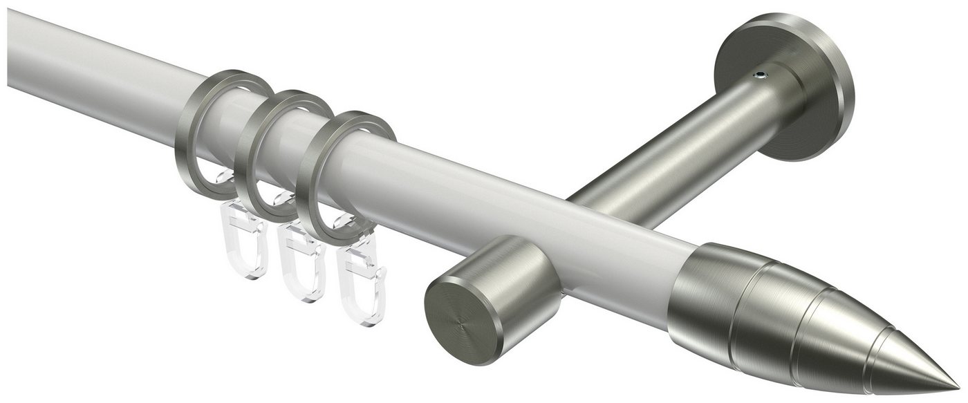 INTERDECO Gardinenstange Prestige Samanto, Ø 20 mm, 1-läufig, Fixmaß, kürzbar, Wandmontage, Deckenmontage, Metall, Weiß / Edelstahl-Optik / Bicolor von INTERDECO