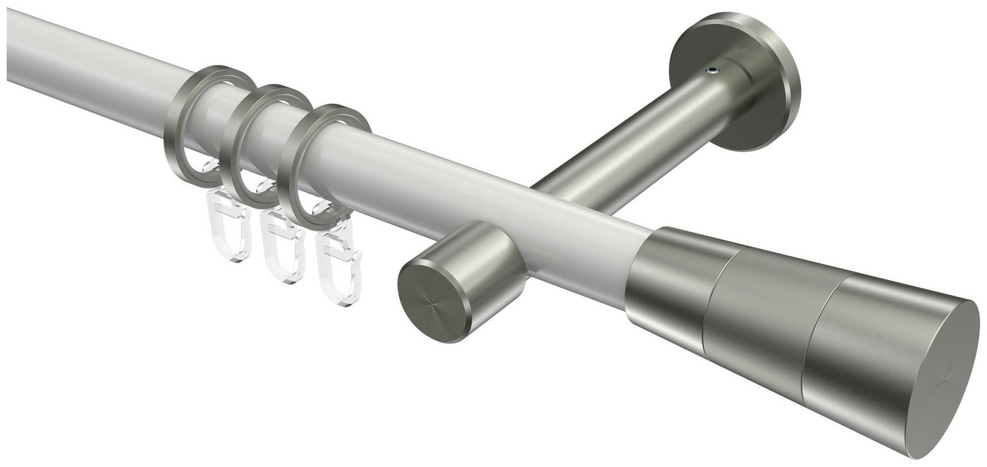 INTERDECO Gardinenstange Prestige Tanara, Ø 20 mm, 1-läufig, Fixmaß, kürzbar, Wandmontage, Deckenmontage, Metall, Weiß / Edelstahl-Optik / Bicolor von INTERDECO