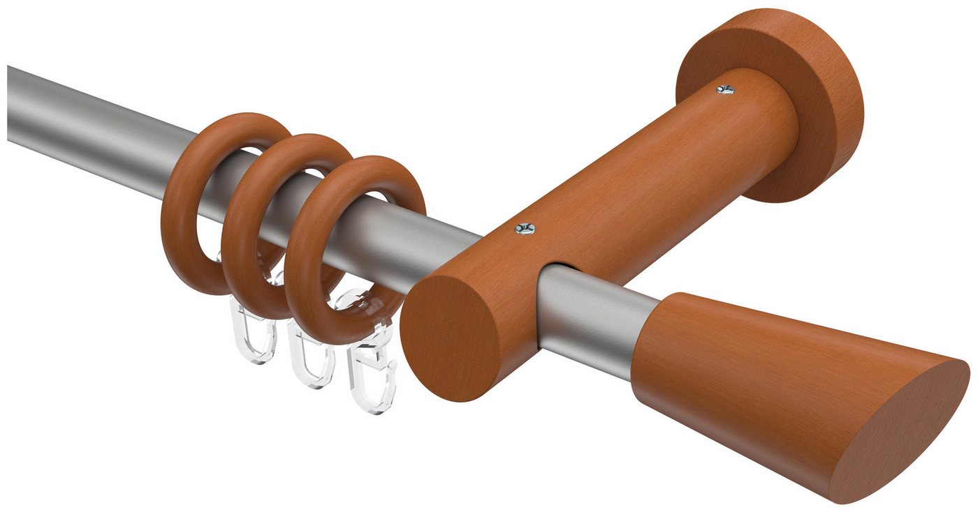 INTERDECO Gardinenstange Talena Bero, Ø 20 mm, 1-läufig, Fixmaß, kürzbar, Wandmontage, Deckenmontage, Metall, Silbergrau / Kirschbaum / Bicolor von INTERDECO