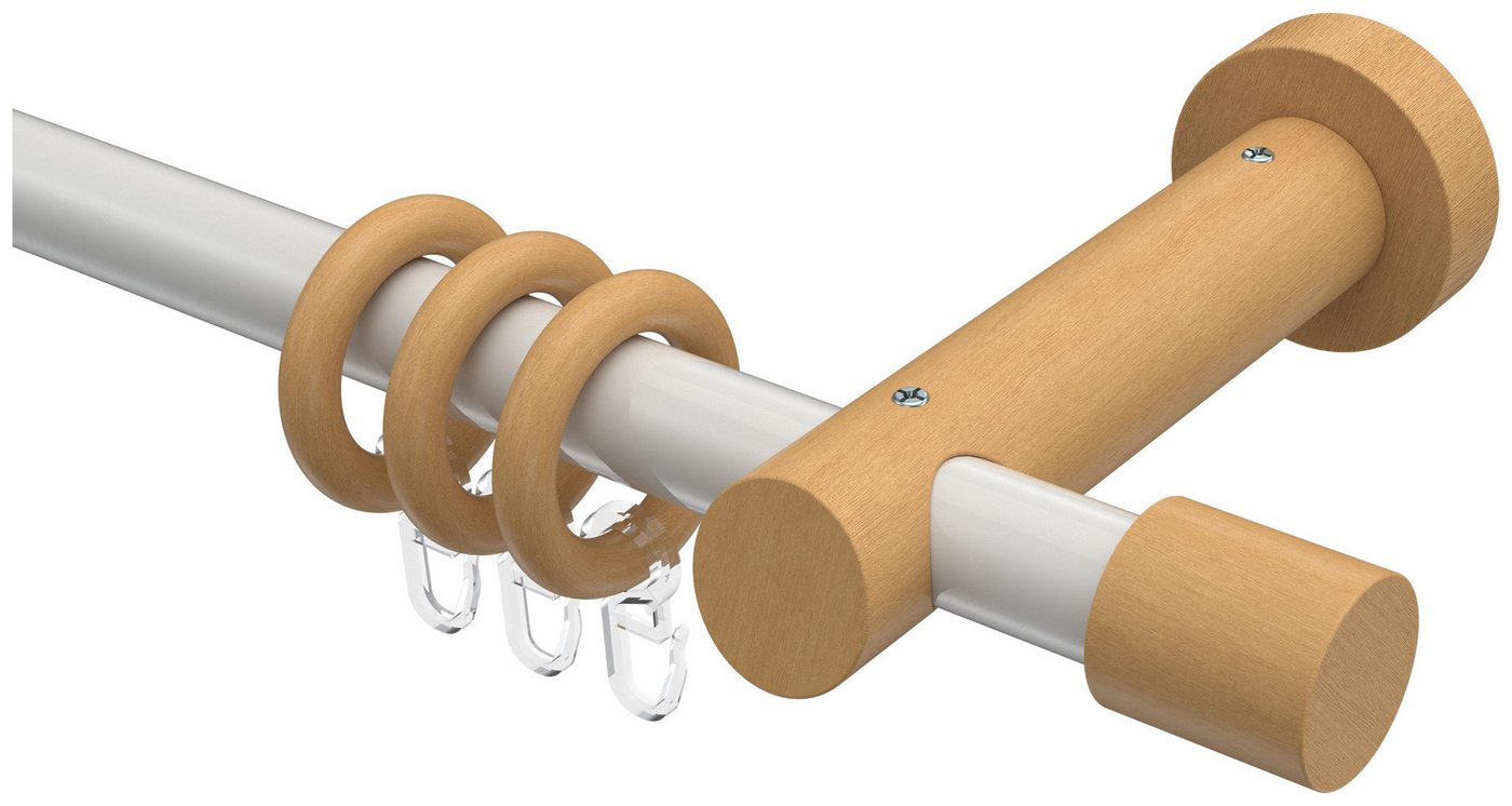 INTERDECO Gardinenstange Talena Feta, Ø 20 mm, 1-läufig, Fixmaß, kürzbar, Wandmontage, Deckenmontage, Metall, Weiß / Buche / Bicolor von INTERDECO