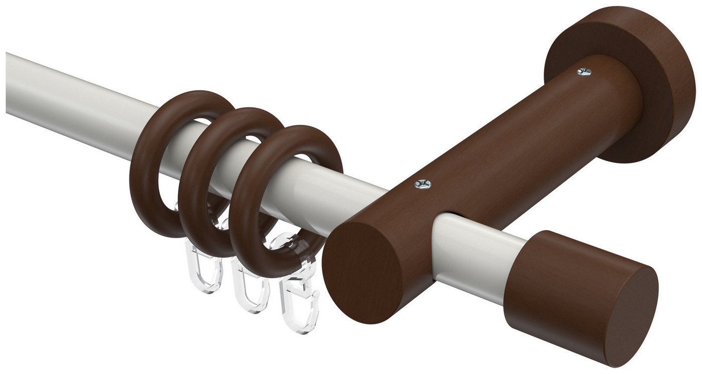 INTERDECO Gardinenstange Talena Feta, Ø 20 mm, 1-läufig, Fixmaß, kürzbar, Wandmontage, Deckenmontage, Metall, Weiß / Nussbaum / Bicolor von INTERDECO