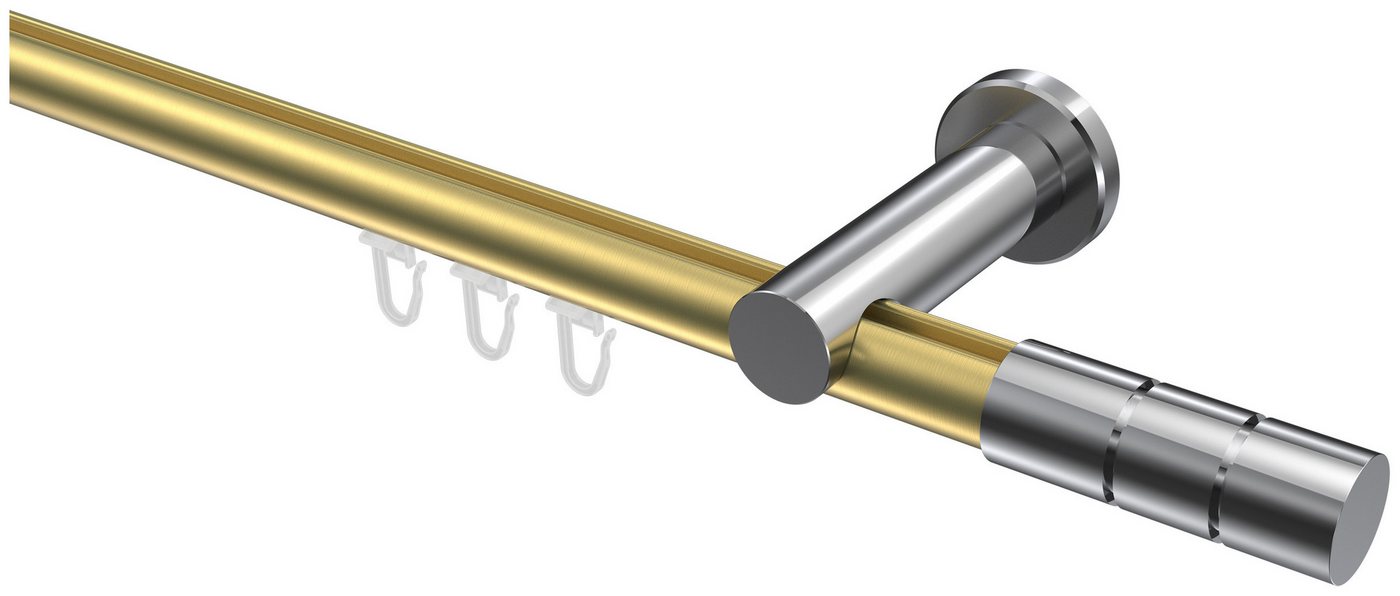 INTERDECO Gardinenstange Platon Elanto, Ø 20 mm, 1-läufig, Fixmaß, kürzbar, Wandmontage, Aluminium, Messing-Optik / Chrom / Bicolor von INTERDECO