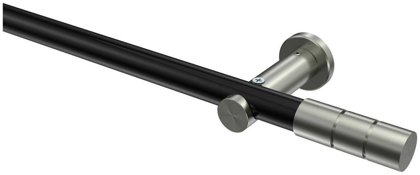 INTERDECO Gardinenstange Platon Elanto, Ø 20 mm, 1-läufig, Fixmaß, kürzbar, Wandmontage, Deckenmontage, Metall, Schwarz / Edelstahl-Optik / Bicolor von INTERDECO