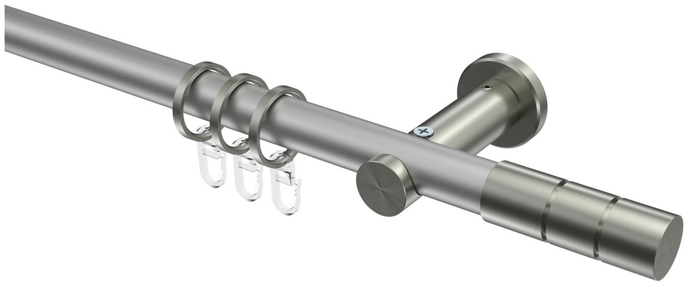 INTERDECO Gardinenstange Platon Elanto, Ø 20 mm, 1-läufig, Fixmaß, kürzbar, Wandmontage, Deckenmontage, Metall, Silbergrau / Edelstahl-Optik / Bicolor von INTERDECO