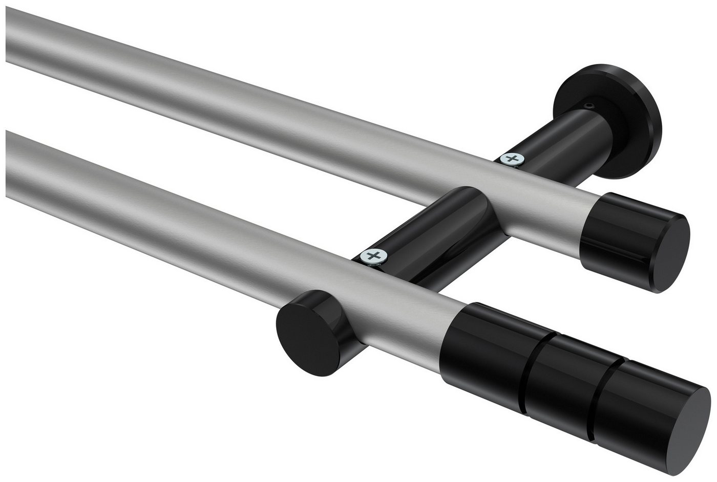 INTERDECO Gardinenstange Platon Elanto, Ø 20 mm, 2-läufig, Fixmaß, kürzbar, Wandmontage, Metall, Silbergrau / Schwarz / Bicolor von INTERDECO