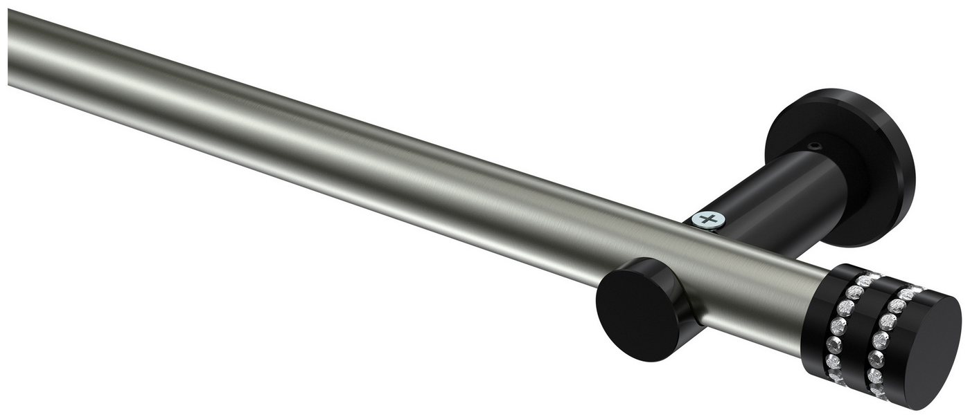 INTERDECO Gardinenstange Platon Estana, Ø 20 mm, 1-läufig, Fixmaß, kürzbar, Wandmontage, Deckenmontage, Metall, Edelstahl-Optik / Schwarz / Bicolor von INTERDECO