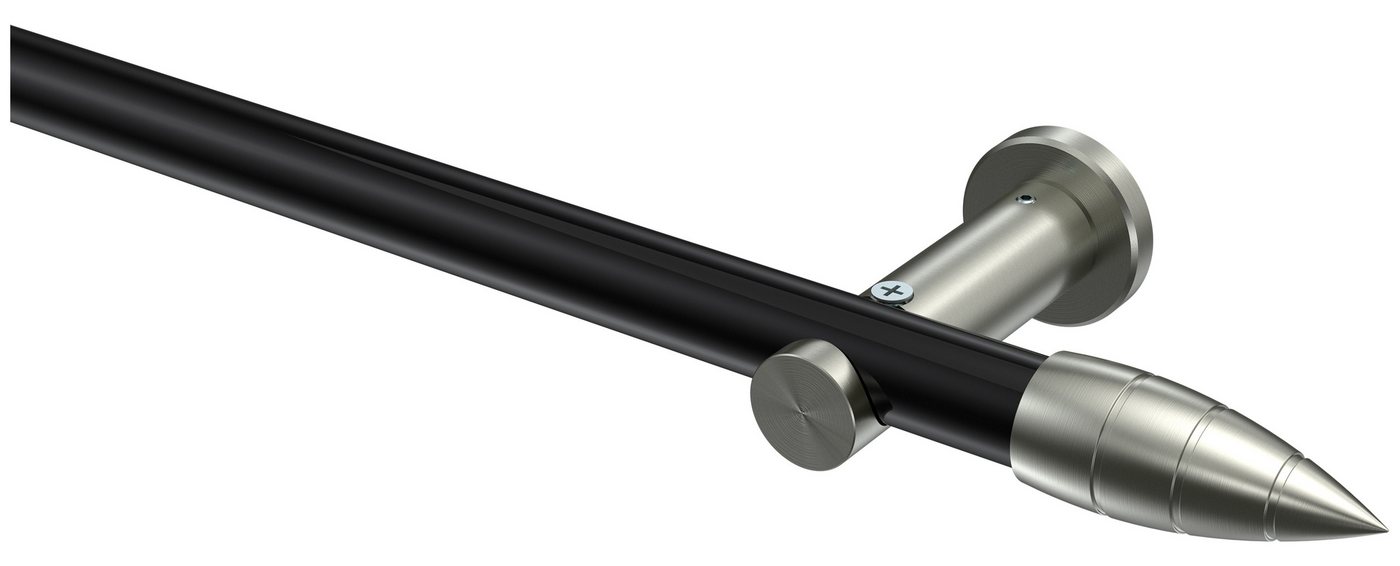 INTERDECO Gardinenstange Platon Samanto, Ø 20 mm, 1-läufig, Fixmaß, kürzbar, Wandmontage, Deckenmontage, Metall, Schwarz / Edelstahl-Optik / Bicolor von INTERDECO