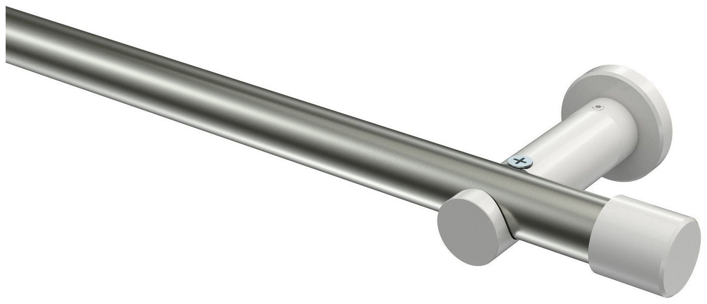 INTERDECO Gardinenstange Platon Santo, Ø 20 mm, 1-läufig, Fixmaß, kürzbar, Wandmontage, Deckenmontage, Metall, Edelstahl-Optik / Weiß / Bicolor von INTERDECO