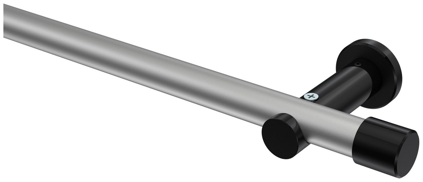 INTERDECO Gardinenstange Platon Santo, Ø 20 mm, 1-läufig, Fixmaß, kürzbar, Wandmontage, Deckenmontage, Metall, Silbergrau / Schwarz / Bicolor von INTERDECO