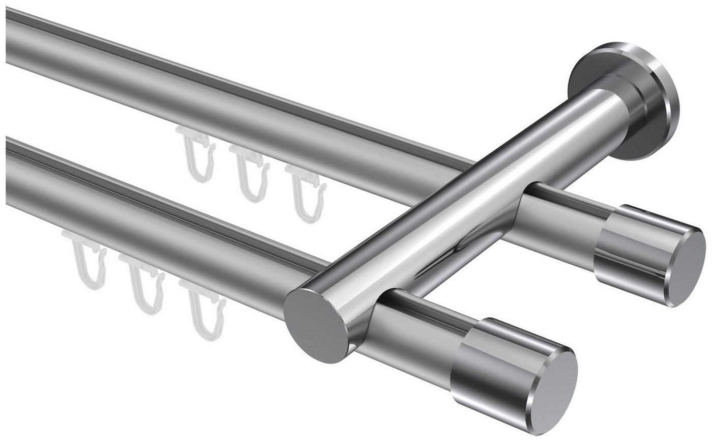 INTERDECO Gardinenstange Platon Santo, Ø 20 mm, 2-läufig, Fixmaß, kürzbar, Wandmontage, Aluminium, Silbergrau / Chrom / Bicolor von INTERDECO
