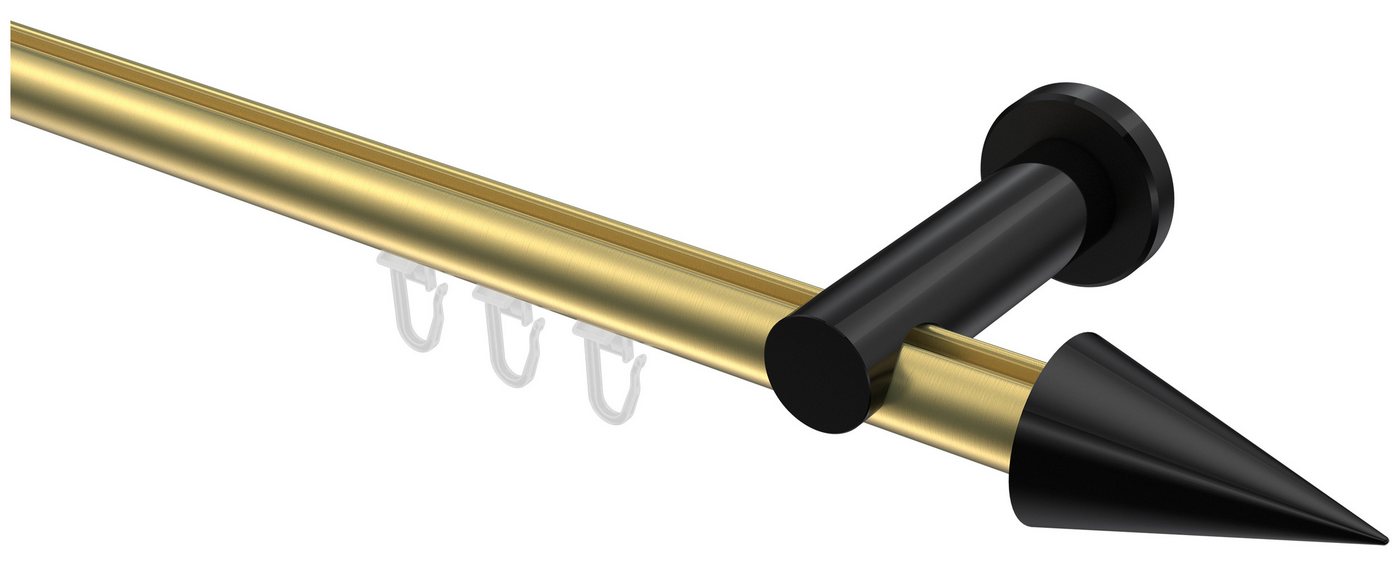 INTERDECO Gardinenstange Platon Savio, Ø 20 mm, 1-läufig, Fixmaß, kürzbar, Wandmontage, Aluminium, Messing-Optik / Schwarz / Bicolor von INTERDECO