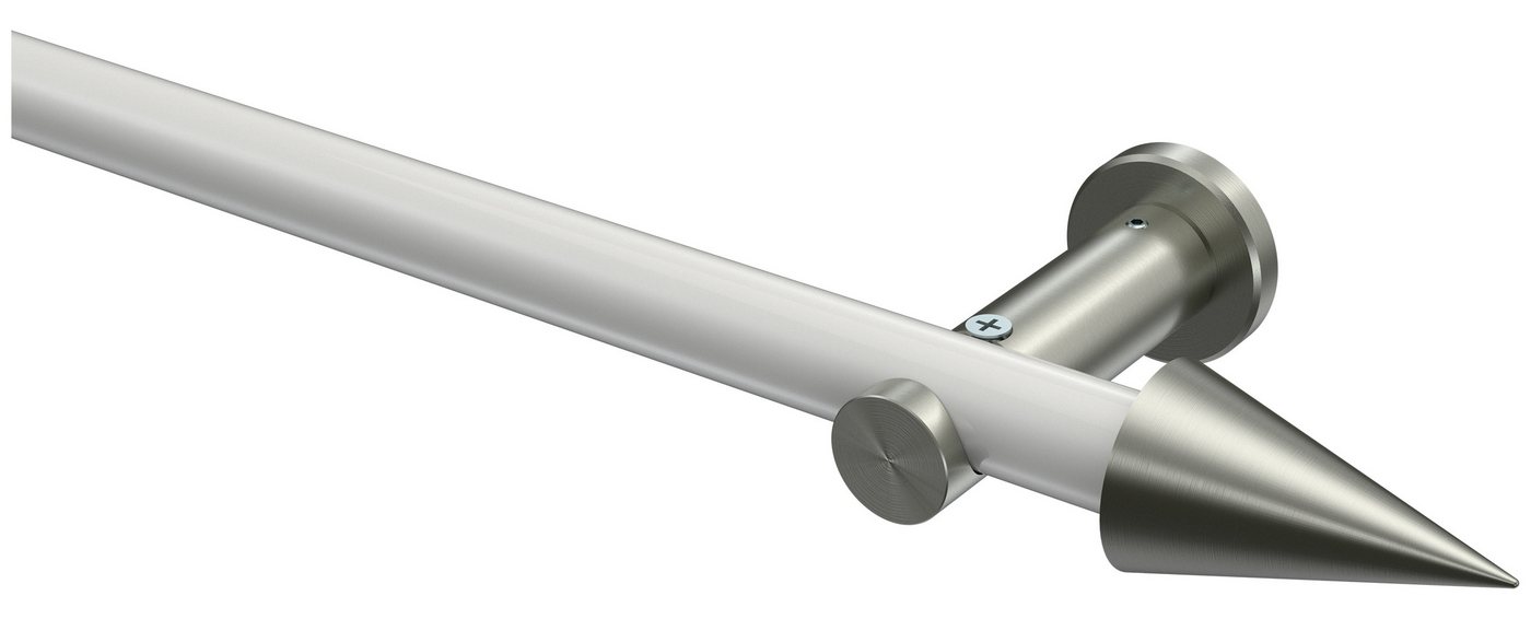 INTERDECO Gardinenstange Platon Savio, Ø 20 mm, 1-läufig, Fixmaß, kürzbar, Wandmontage, Deckenmontage, Metall, Weiß / Edelstahl-Optik / Bicolor von INTERDECO