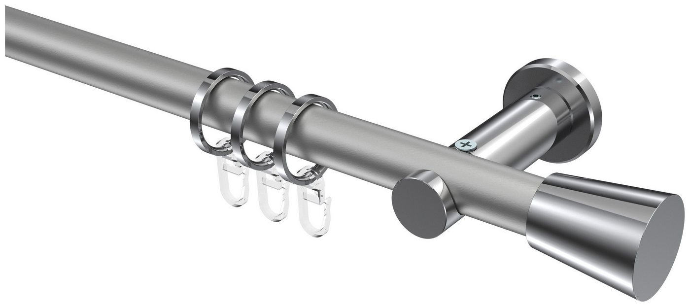 INTERDECO Gardinenstange Platon Sitra, Ø 20 mm, 1-läufig, Fixmaß, kürzbar, Wandmontage, Deckenmontage, Metall, Silbergrau / Chrom / Bicolor von INTERDECO
