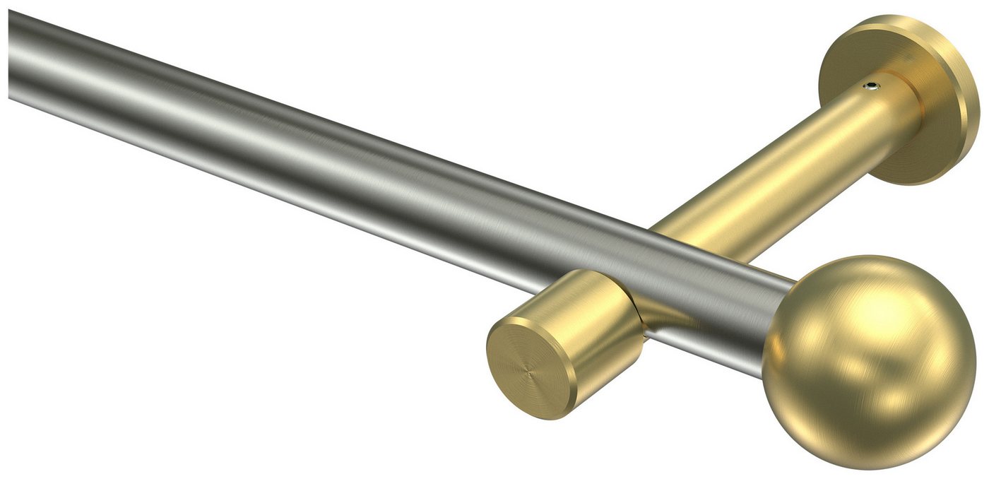 INTERDECO Gardinenstange Prestige Luino, Ø 20 mm, 1-läufig, Fixmaß, kürzbar, Wandmontage, Deckenmontage, Metall, Edelstahl-Optik / Messing-Optik / Bicolor von INTERDECO
