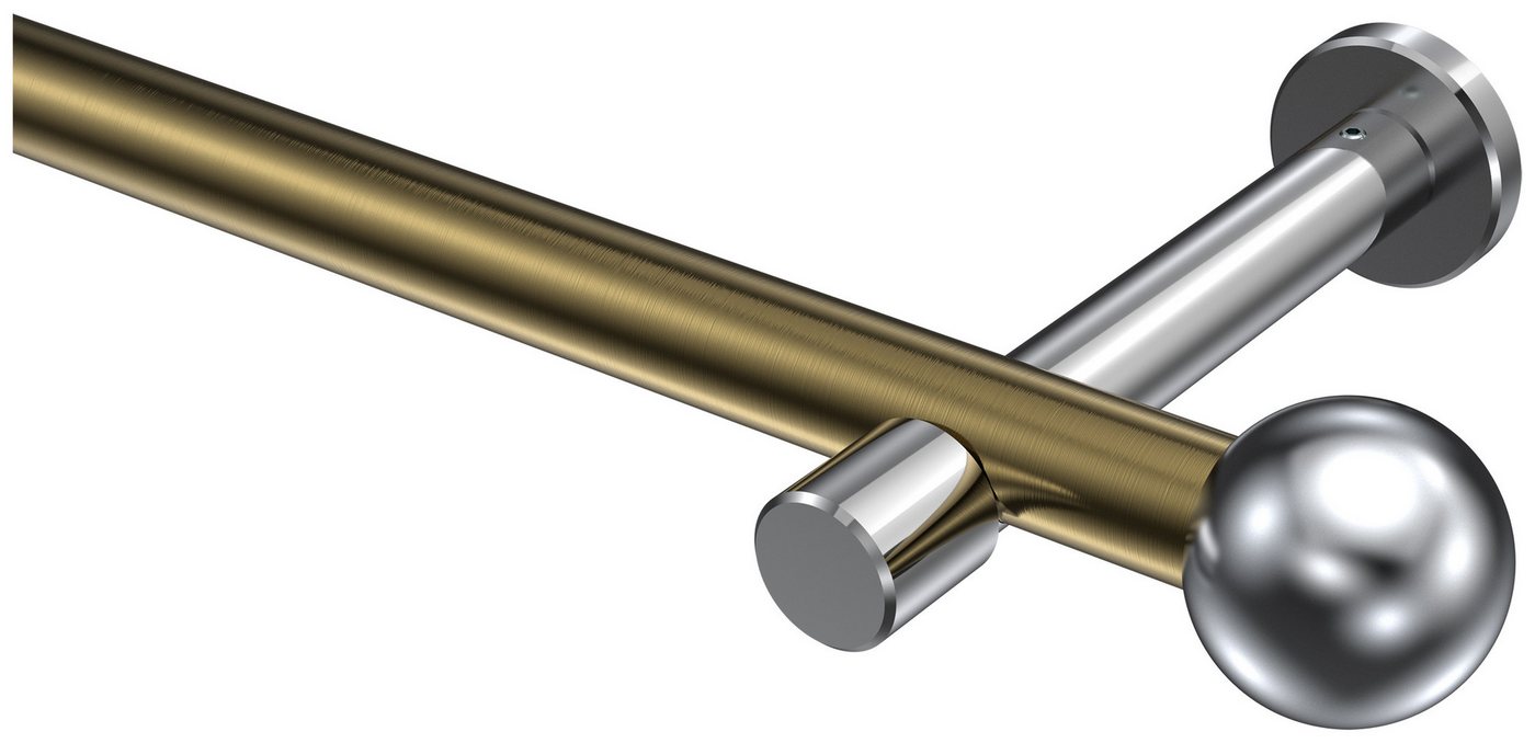 INTERDECO Gardinenstange Prestige Luino, Ø 20 mm, 1-läufig, Fixmaß, kürzbar, Wandmontage, Deckenmontage, Metall, Messing Antik / Chrom / Bicolor von INTERDECO