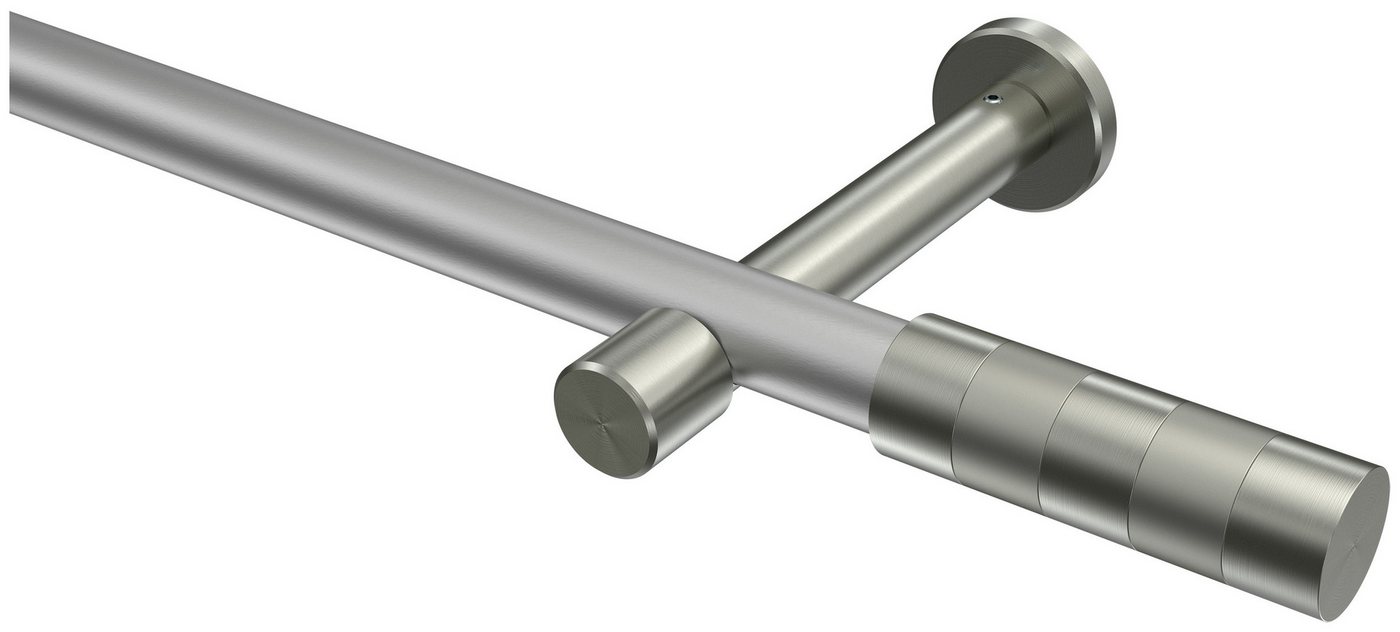 INTERDECO Gardinenstange Prestige Mavell, Ø 20 mm, 1-läufig, Fixmaß, kürzbar, Wandmontage, Deckenmontage, Metall, Silbergrau / Edelstahl-Optik / Bicolor von INTERDECO