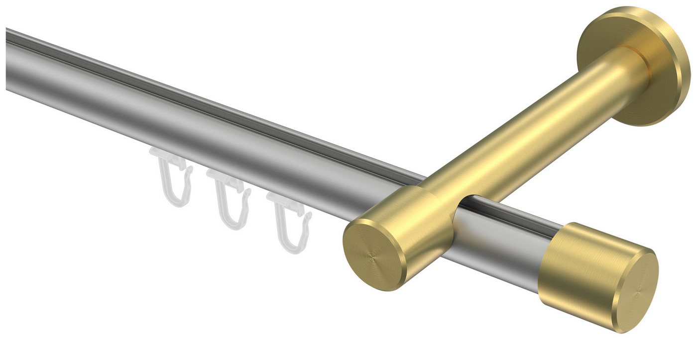 INTERDECO Gardinenstange Prestige Santo, Ø 20 mm, 1-läufig, Fixmaß, kürzbar, Wandmontage, Aluminium, Silbergrau / Messing-Optik / Bicolor von INTERDECO