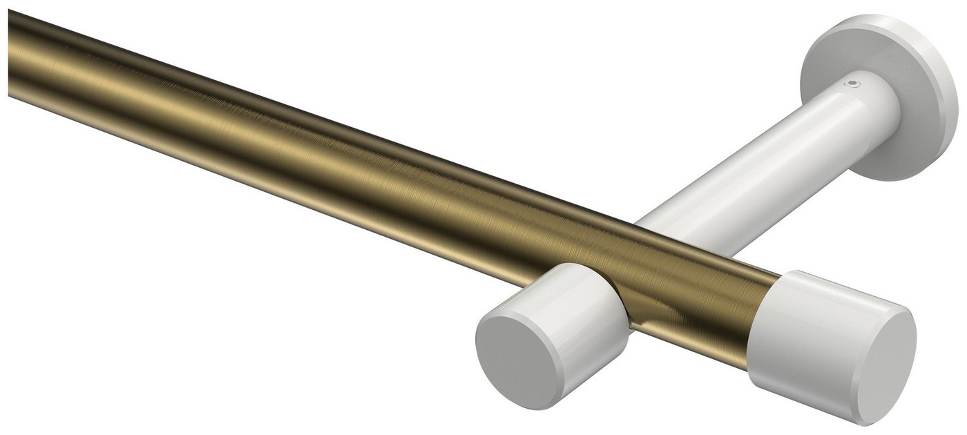 INTERDECO Gardinenstange Prestige Santo, Ø 20 mm, 1-läufig, Fixmaß, kürzbar, Wandmontage, Deckenmontage, Metall, Messing Antik / Weiß / Bicolor von INTERDECO