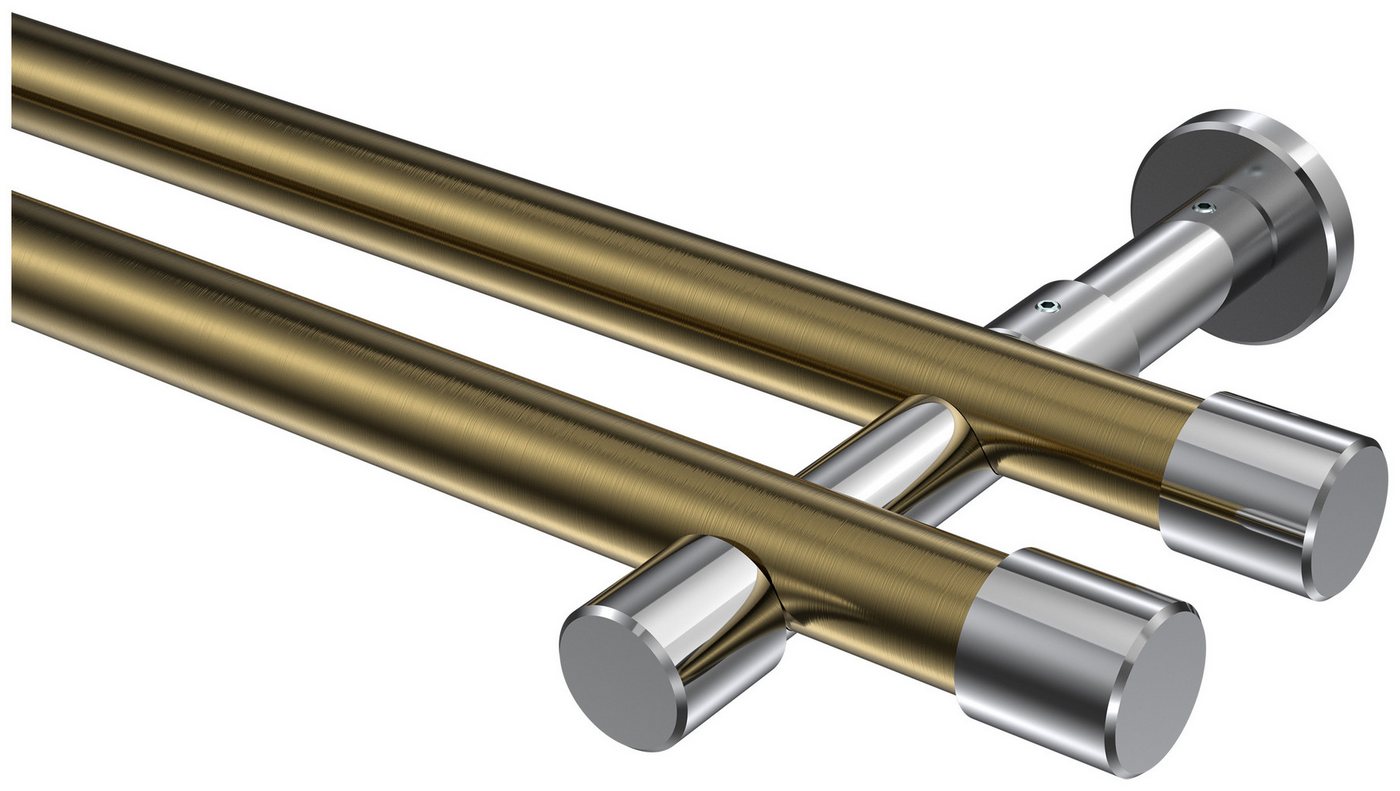 INTERDECO Gardinenstange Prestige Santo, Ø 20 mm, 2-läufig, Fixmaß, kürzbar, Wandmontage, Metall, Messing Antik / Chrom / Bicolor von INTERDECO