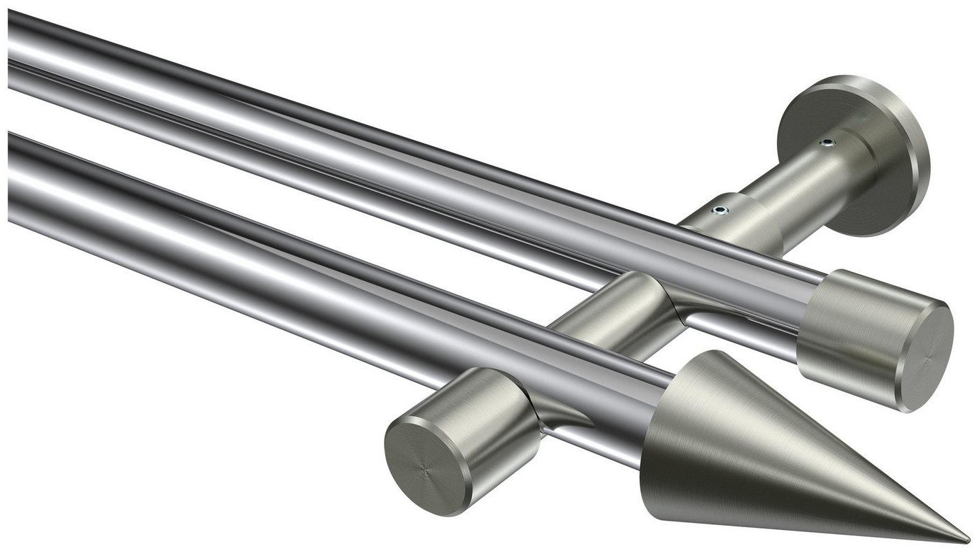 INTERDECO Gardinenstange Prestige Savio, Ø 20 mm, 2-läufig, Fixmaß, kürzbar, Wandmontage, Metall, Chrom / Edelstahl-Optik / Bicolor von INTERDECO