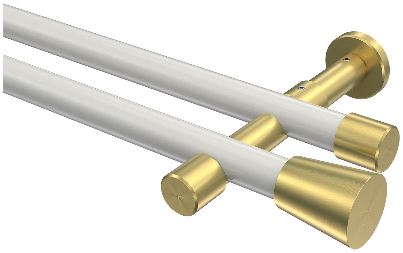 INTERDECO Gardinenstange Prestige Sitra, Ø 20 mm, 2-läufig, Fixmaß, kürzbar, Wandmontage, Metall, Weiß / Messing-Optik / Bicolor von INTERDECO