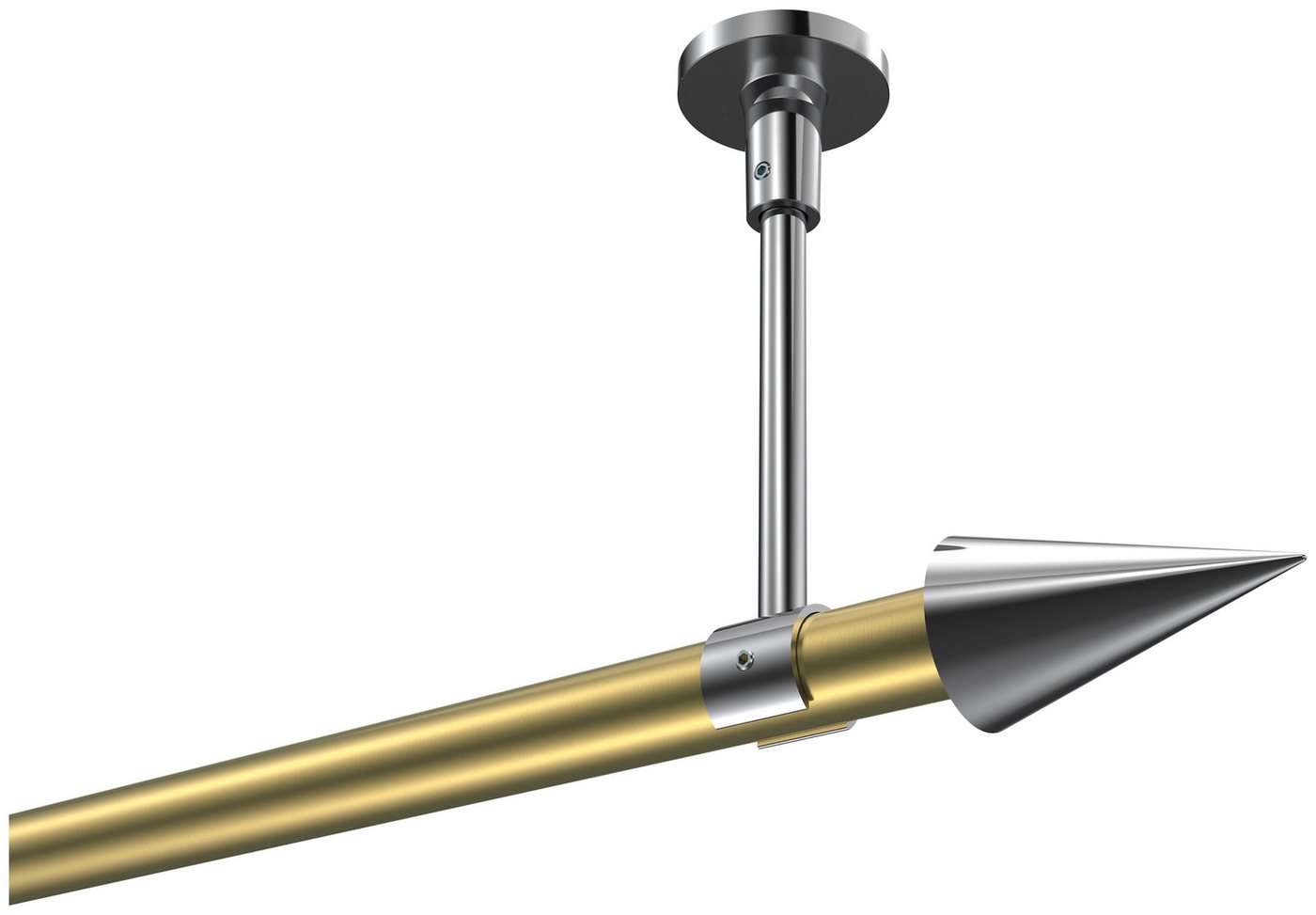 INTERDECO Gardinenstange Sonette Savio, Ø 20 mm, 1-läufig, Fixmaß, kürzbar, Deckenmontage, Metall, Messing-Optik / Chrom / Bicolor von INTERDECO