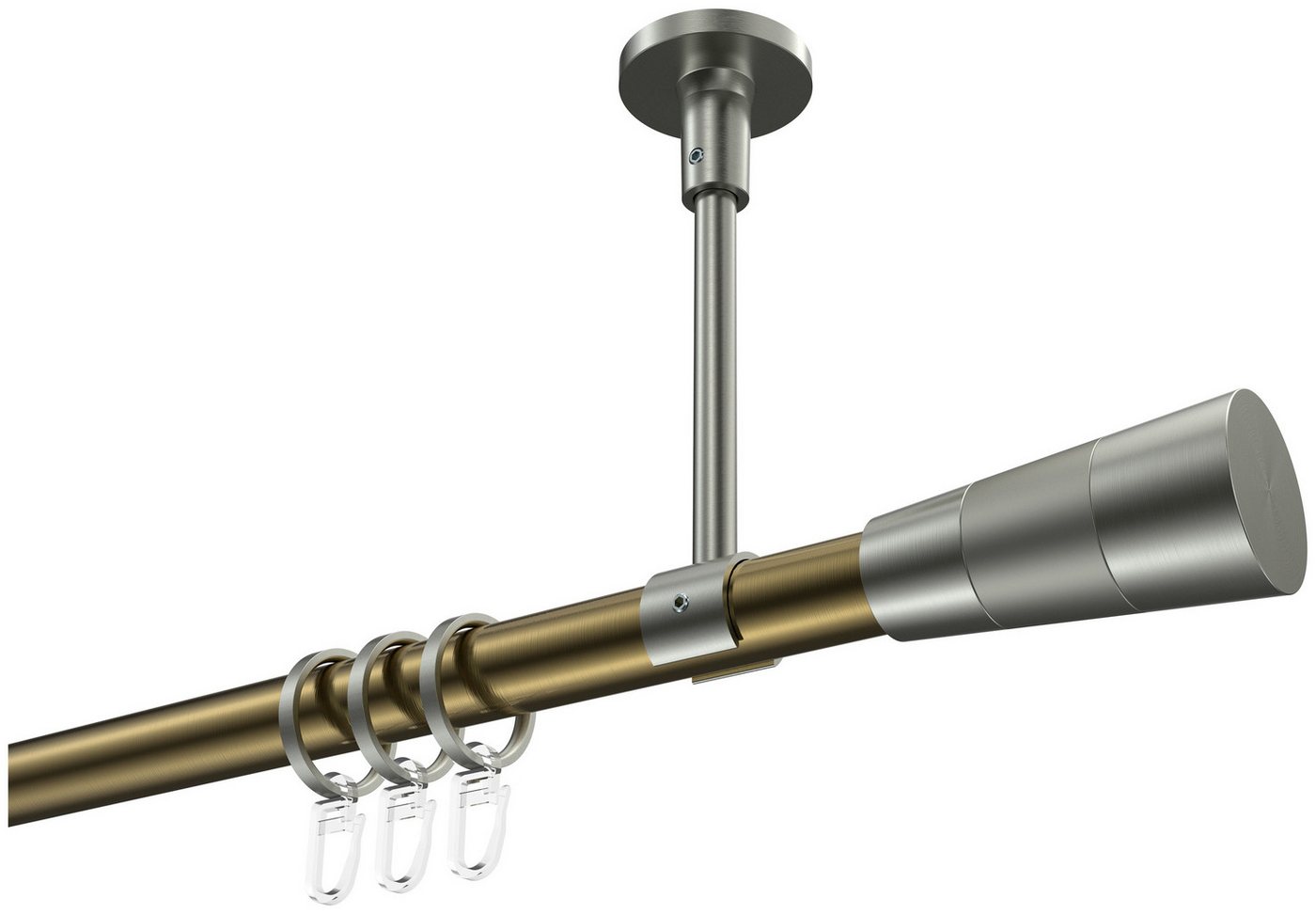 INTERDECO Gardinenstange Sonette Tanara, Ø 20 mm, 1-läufig, Fixmaß, kürzbar, Deckenmontage, Metall, Messing Antik / Edelstahl-Optik / Bicolor von INTERDECO