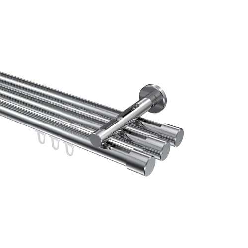 INTERDECO Gardinenstange mit Innenlauf (variabler Wandabstand) 20 mm Ø 3-läufig Chrom Typ 10213147 AZA, 240 cm von INTERDECO