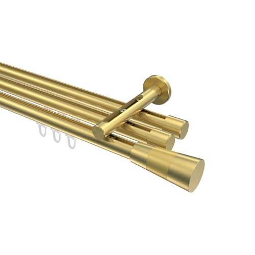 INTERDECO Gardinenstange mit Innenlauf (variabler Wandabstand) 20 mm Ø 3-läufig Messing-Optik Typ 10213347 AZA, 180 cm von INTERDECO