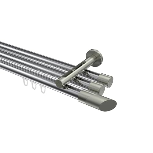 INTERDECO Gardinenstange mit Innenlauf (variabler Wandabstand) 20 mm Ø dreiläufig Chrom/Edelstahl-Optik Typ 10213447 AZA, 440 cm von INTERDECO