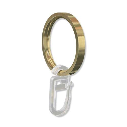 Interdeco Gardinenstangen Ringe mit Faltenhaken, Gardinenringe in Messing Optik für 20 mm Ø (10 Stück) von INTERDECO