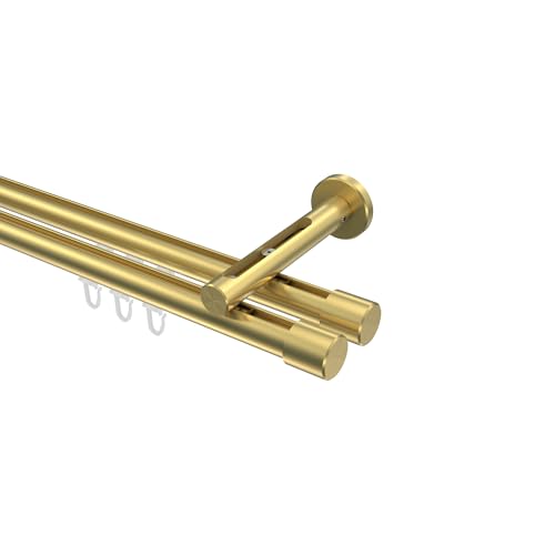 INTERDECO Innenlauf Gardinenstange (variabler Wandabstand) 20 mm Ø zweiläufig Messing-Optik Typ 10213146 AZA, 260 cm von INTERDECO