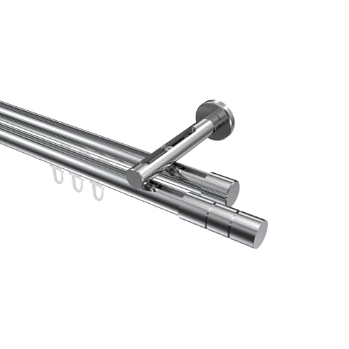 INTERDECO Innenlaufstange (variabler Wandabstand) 20 mm Ø 2-läufig Gardinenstange Chrom Typ 10213846 AZA, 240 cm von INTERDECO