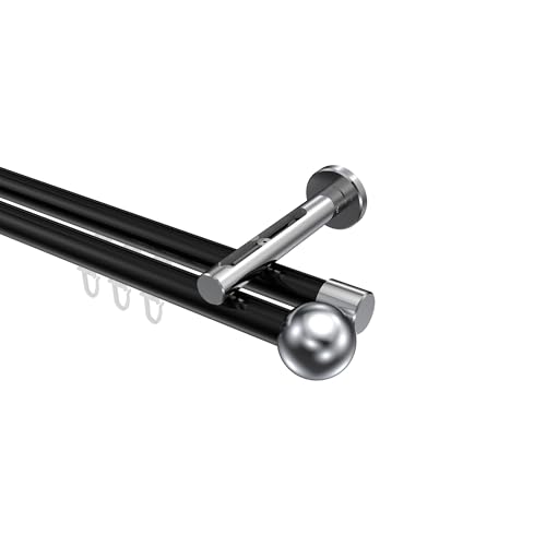 INTERDECO Innenlaufstange (variabler Wandabstand) 20 mm Ø 2-läufig Gardinenstange Schwarz/Chrom Typ 10213646 AZA, 140 cm von INTERDECO