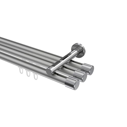 INTERDECO Innenlaufstange (variabler Wandabstand) 20 mm Ø dreiläufig Gardinenstange Silbergrau/Chrom Typ 10213147 AZA, 240 cm von INTERDECO