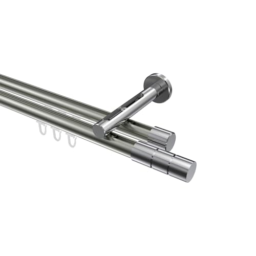 INTERDECO Innenlaufstange (variabler Wandabstand) 20 mm Ø zweiläufig Gardinenstange Edelstahl-Optik/Chrom Typ 10213846 AZA, 260 cm von INTERDECO