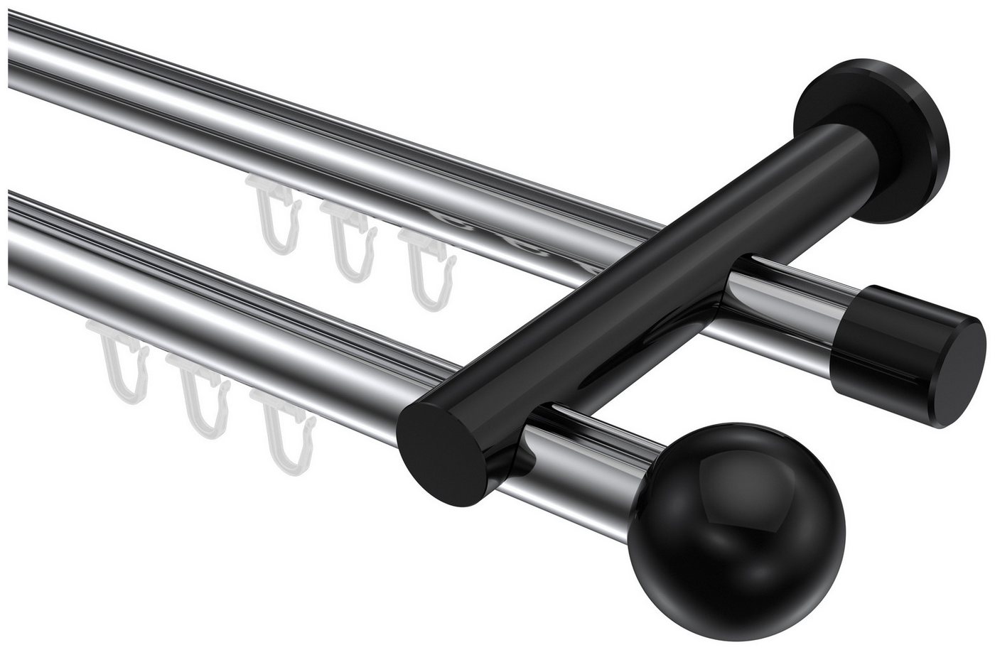 INTERDECO Innenlaufschiene Platon Luino, Ø 20 mm, 2-läufig, Fixmaß, kürzbar, Wandmontage, Aluminium, Chrom / Schwarz / Bicolor von INTERDECO