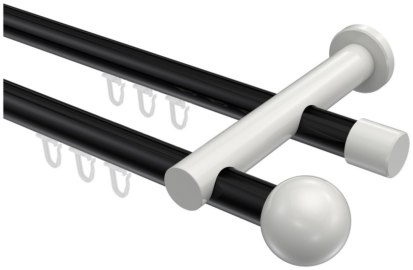 INTERDECO Innenlaufschiene Platon Luino, Ø 20 mm, 2-läufig, Fixmaß, kürzbar, Wandmontage, Aluminium, Schwarz / Weiß / Bicolor von INTERDECO